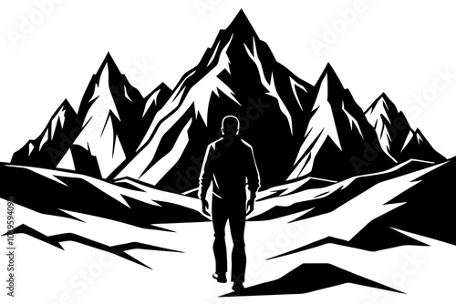 mountain  and man silhouette  vector illustration