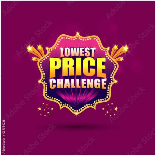 Lowest Price Challenge Logo Label Design vector, Retail, Sale, Advertising, Super market, Groceries, Online Shopping, Ecommerce