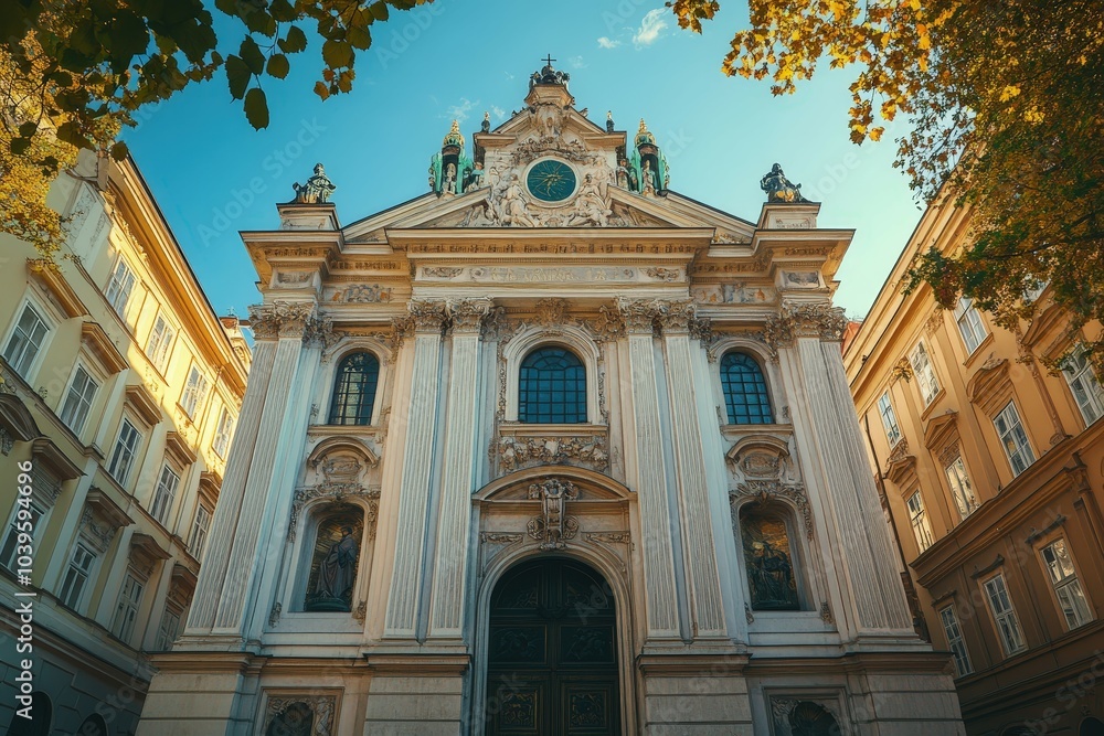 Fototapeta premium Ancient Building. Three-Dimensional Gothic Architecture Castle. Beautiful simple AI generated image