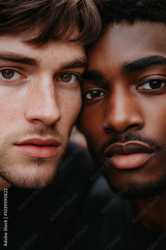 Two men, representing diverse backgrounds, stand side by side to promote acceptance and understanding on International Day for Tolerance Two men, representing diverse backgrounds, stand side by side to promote acceptance and understanding on International Day for Tolerance