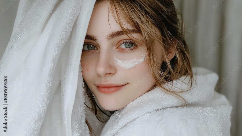 Obraz premium Radiant Woman in White Toweling Wrap