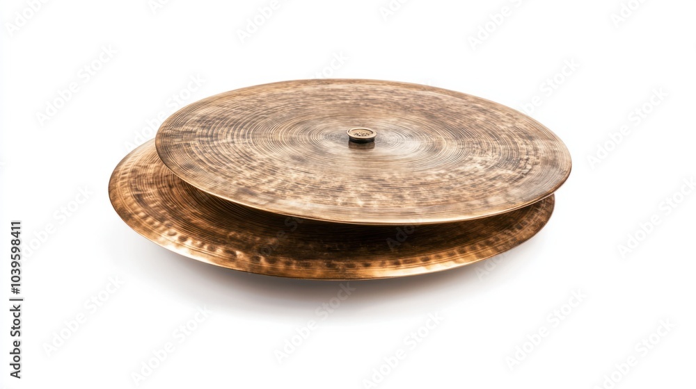 Pair of cymbals stacked together, ready for a crash, isolated on white background Pair of cymbals stacked together, ready for a crash, isolated on white background