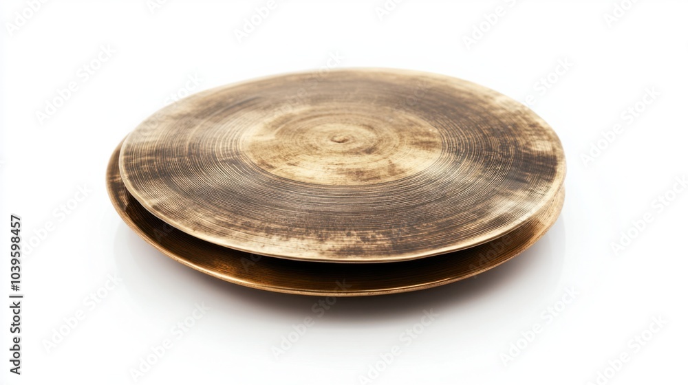 Pair of cymbals stacked together, ready for a crash, isolated on white background Pair of cymbals stacked together, ready for a crash, isolated on white background