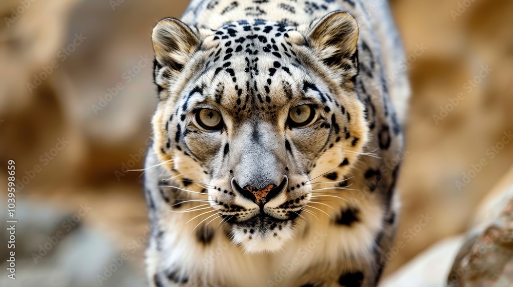 Obraz premium Snow Leopard Close-Up in Natural Habitat