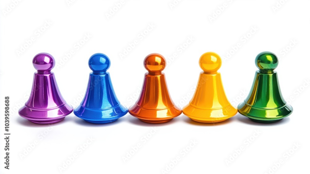 Set of colorful handbells arranged in a line, isolated on white background Set of colorful handbells arranged in a line, isolated on white background