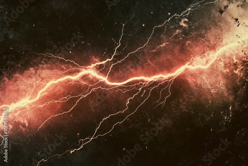 Abstract depiction of lightning, with crackling electric energy coursing through a dark sky, showcasing the duality of power and vulnerability inherent in nature. photo