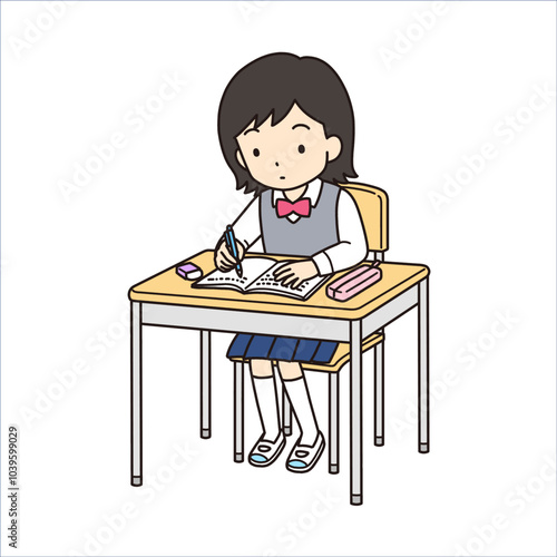 シンプルでかわいい学生イラスト（書き取り・真面目・セーター）
