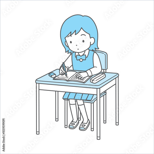 シンプルでかわいい学生イラスト（書き取り・真面目・セーター）