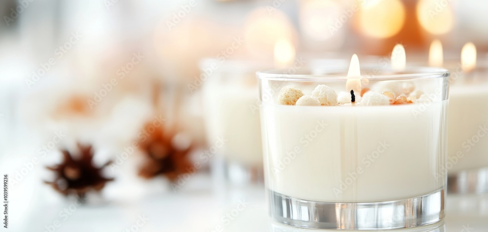 A serene arrangement of lit candles in glass holders, creating a warm ambiance with blurred lights in the background. A serene arrangement of lit candles in glass holders, creating a warm ambiance with blurred lights in the background.