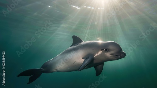 Dramatic Underwater Shot of Vaquita Porpoise photo