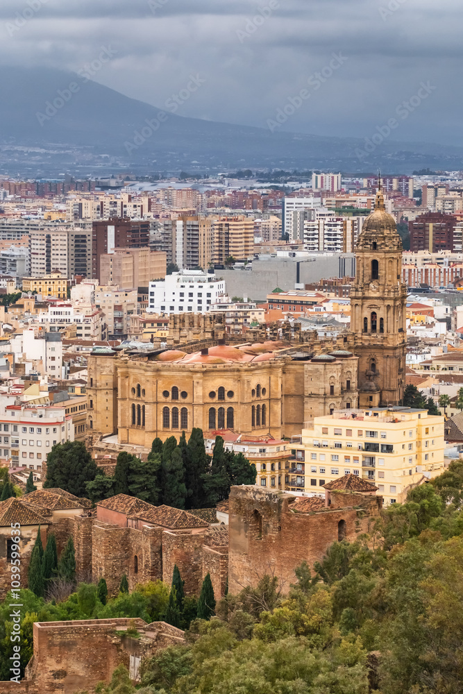 Naklejka premium Malaga cityscape with beautiful Cathedral, Spain