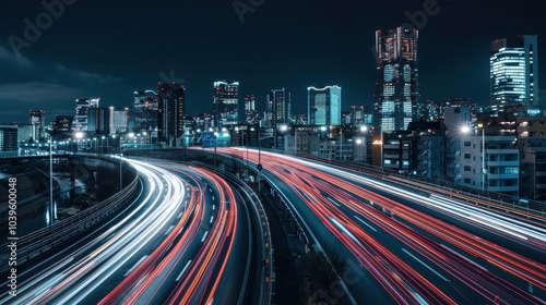 Long Exposure of Bustling Highway at Night