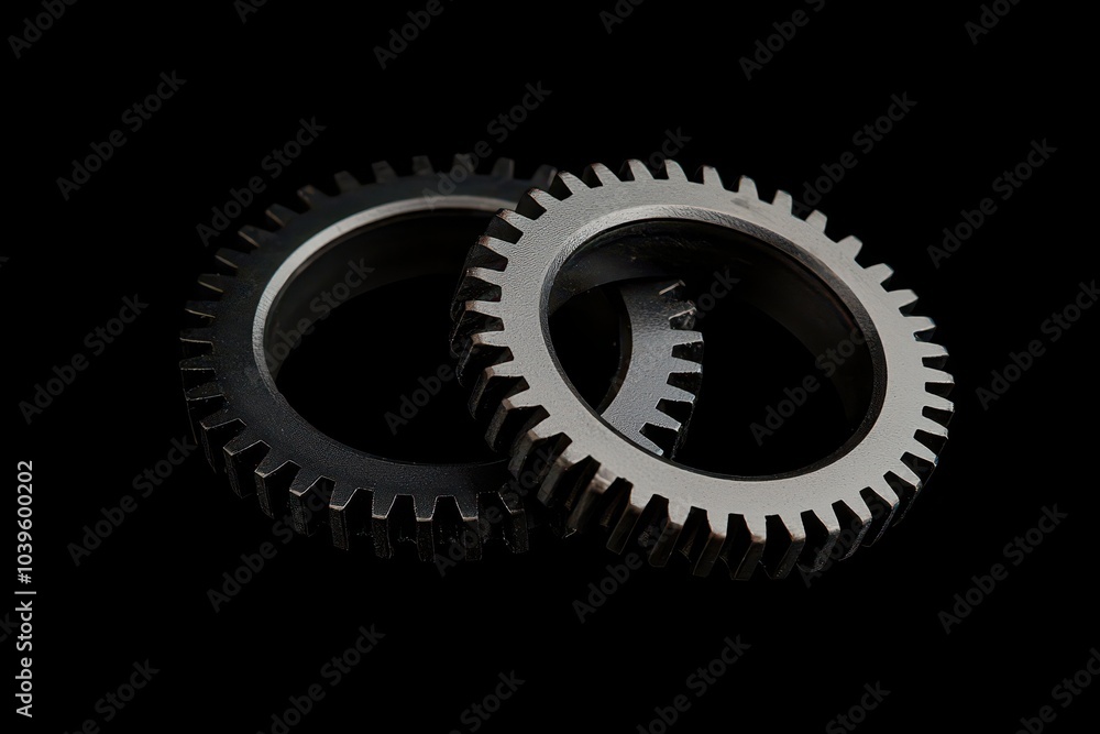 Interlocking sharp gear teeth symbolizing mechanical efficiency and power in engineering design. Interlocking sharp gear teeth symbolizing mechanical efficiency and power in engineering design.