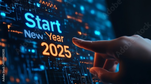 A Fresh Start for 2025,New Year, New Beginnings,Touching the Future: Embarking on a New Year,Start 2025 with a Tap,A Digital Touch,Business and Technology photo