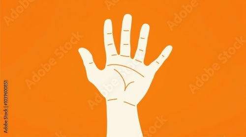 A single-color design featuring an open hand reaching upward, with fingers spread wide in a gesture of reaching or greeting. photo