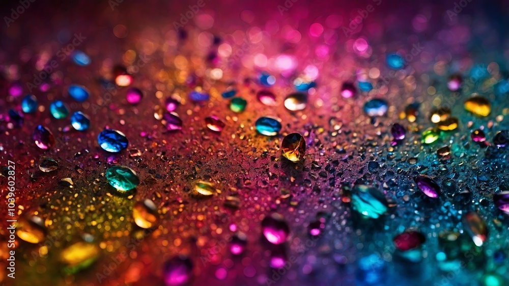 Colorful Water Droplets on a Sparkling Surface
Colorful Water Droplets on a Sparkling Surface