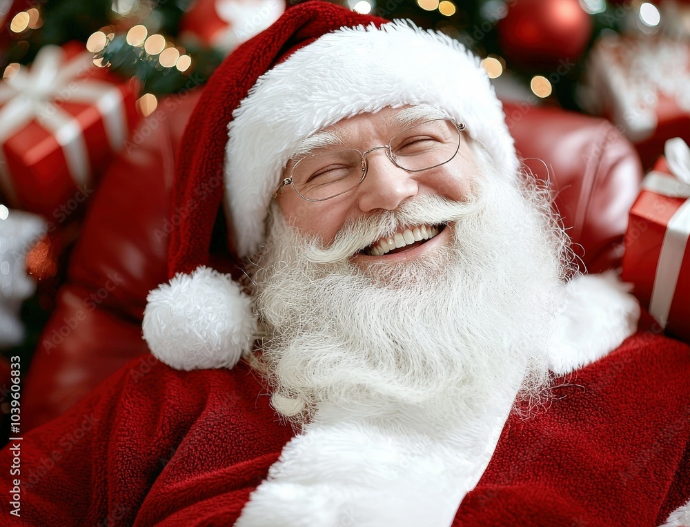 Jolly Santa in Cozy Bathrobe and Slippers at Christmas Jolly Santa in Cozy Bathrobe and Slippers at Christmas