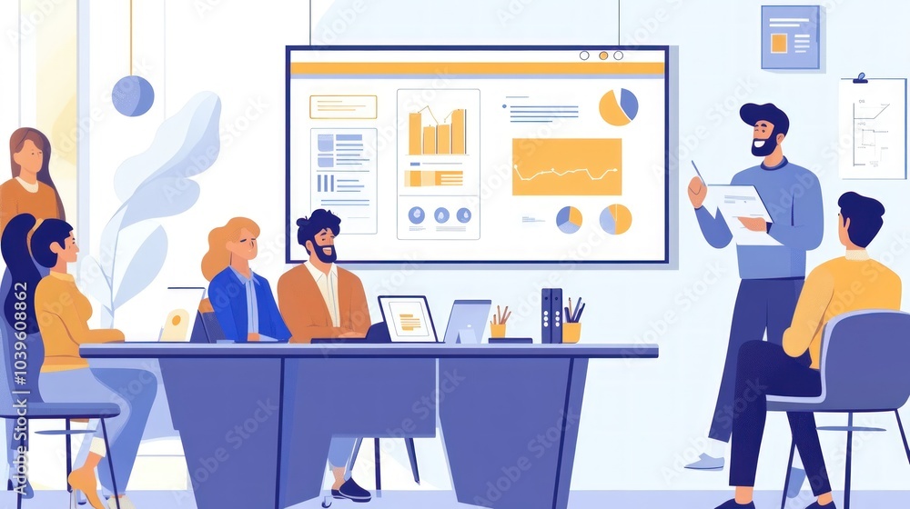 Business Meeting Presentation with Data Visualization on a Whiteboard Business Meeting Presentation with Data Visualization on a Whiteboard