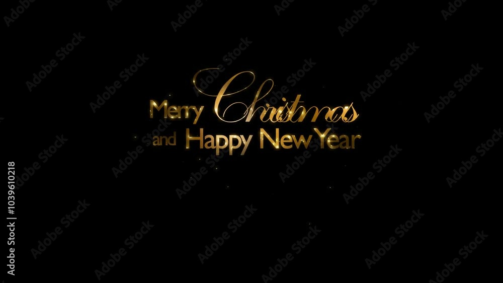 merry christmas an happy new year message isolated on black for holiday greetings, animated shiny and glittering gold particles texture decoration overlay template merry christmas an happy new year message isolated on black for holiday greetings, animated shiny and glittering gold particles texture decoration overlay template