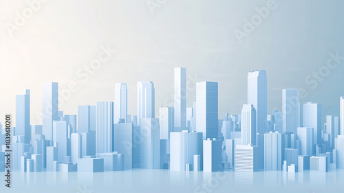 Abstract futuristic city skyline in light blue tones