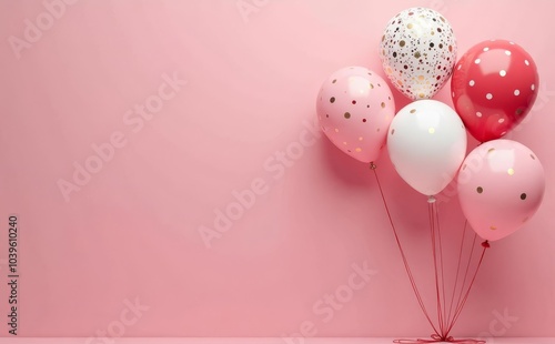 Pink and white ballons in pink background , decoration , birthday background  photo