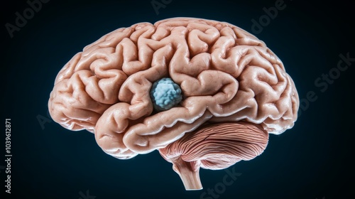 Neurosurgical Blue Spotlight, Brain Tumor Visualization: A Close-Up of a Brain Tumor, The Focus of Cancer Research. Concept of medical research, neurology, tumor diagnosis, cancer treatment, photo