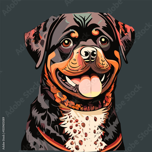 A simple, contemporary illustration of a Rottweiler dog.