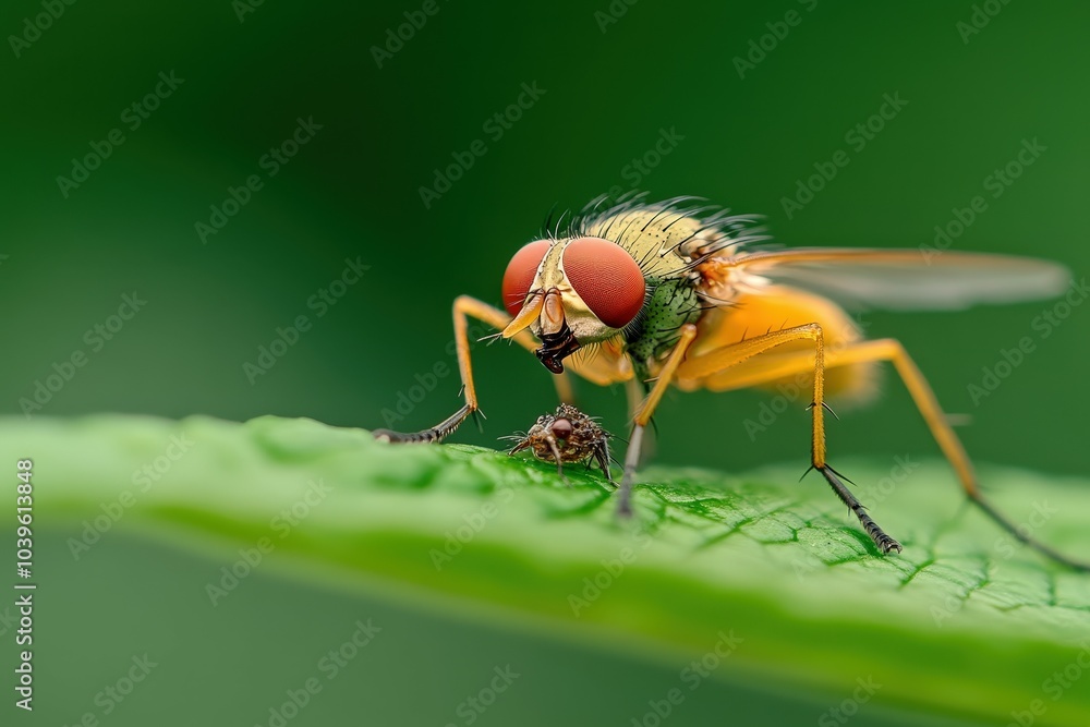 A close-up of a housefly with its wings spread, showcasing its intricate details. isolated on transparent background.. Beautiful simple AI generated image A close-up of a housefly with its wings spread, showcasing its intricate details. isolated on transparent background.. Beautiful simple AI generated image