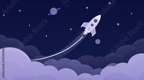 A minimalist space scene using three colors: deep navy for the sky, white for stars and planets, and a soft gradient for added depth. photo