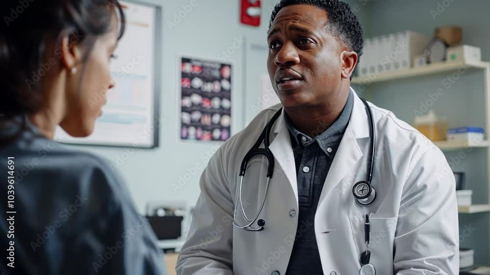 A healthcare professional providing a wellness consultation to a patient in a clinic setting. A healthcare professional providing a wellness consultation to a patient in a clinic setting.