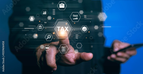 Businesses using smartphones fill out personal income tax returns online to pay taxes. state tax government data analysis documents financial research reports