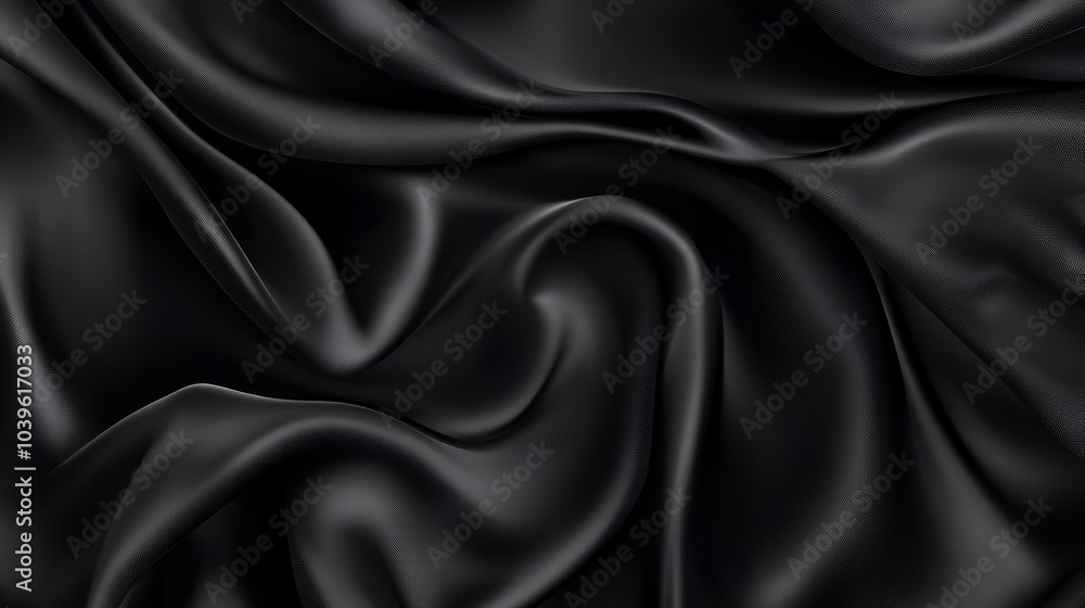 A black image of silk or satin fabric with a seamless, undulating texture A black image of silk or satin fabric with a seamless, undulating texture