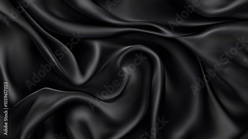  A black image of silk or satin fabric with a seamless, undulating texture