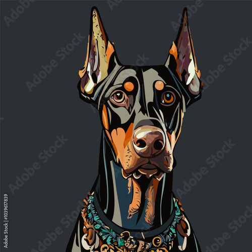 A simple, contemporary illustration of a Doberman pinscher dog. photo