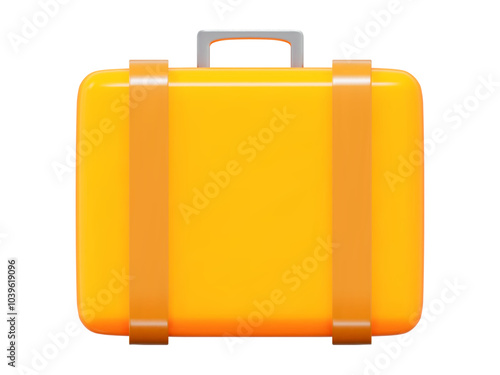 3d yellow suitcase or luggage icon. Suitcase for vacation, holiday, tourism. Stock vector illustration on isolated background.