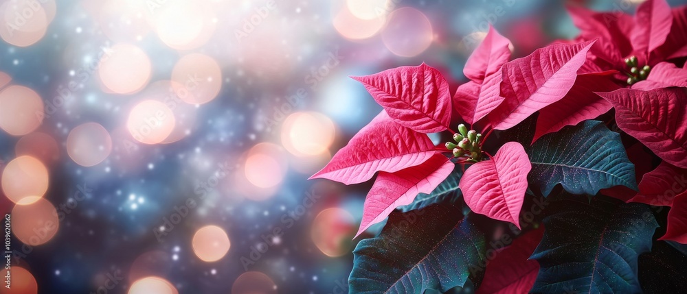 A vibrant red poinsettia in full bloom set against a soft, glowing bokeh background during the holiday season A vibrant red poinsettia in full bloom set against a soft, glowing bokeh background during the holiday season