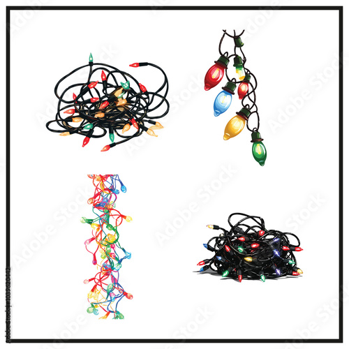 Christmas lights in a tangled string set colorful vector