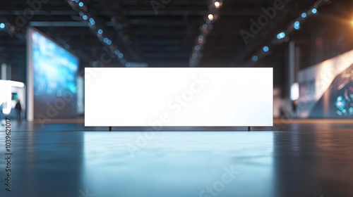 Spacious interior with a prominent blank sign  ideal for showcasing messages and designs