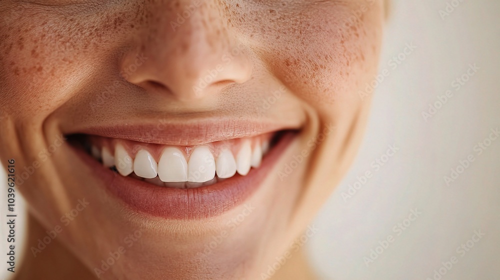 Fototapeta premium Close-Up of a Smiling Person with Freckles