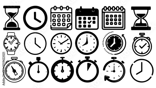Time and clock, calendar, timer line icons. Vector linear icon set - stock vector in a white blackground