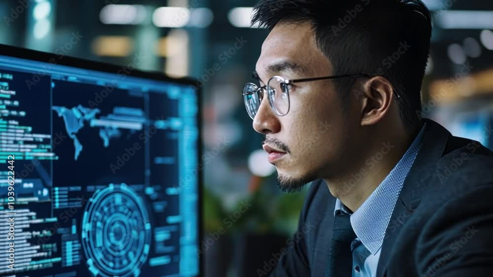Cyber security professional working in a modern office Cyber security professional working in a modern office