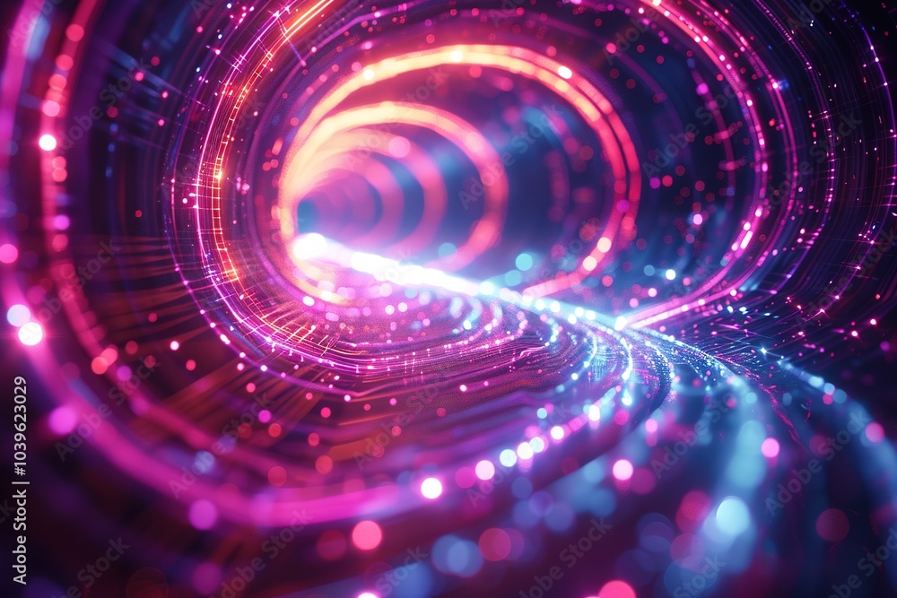 Neon light lines converging into intricate circular formations, casting a futuristic glow that captivates the viewer's imagination Neon light lines converging into intricate circular formations, casting a futuristic glow that captivates the viewer's imagination