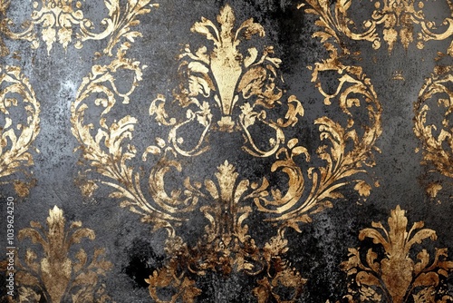 Intricate baroqueinspired seamless wallpaper with metallic textures, luxurious gold and silver tones, vintage aesthetic photo