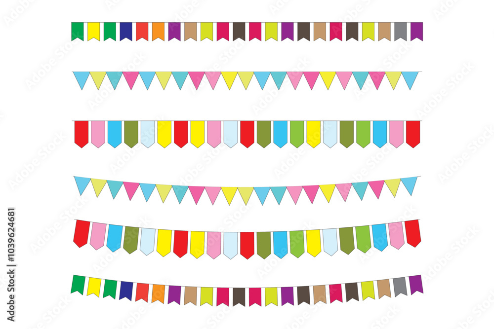 Fototapeta premium Carnival garland festival hanging bunting flags isolated on transparent background. Festival decoration element. Vector illustration.