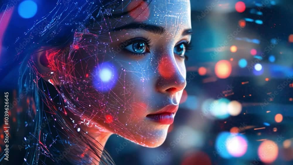 Neural network integrated with AI technology in a cyber girl. Neural network integrated with AI technology in a cyber girl.