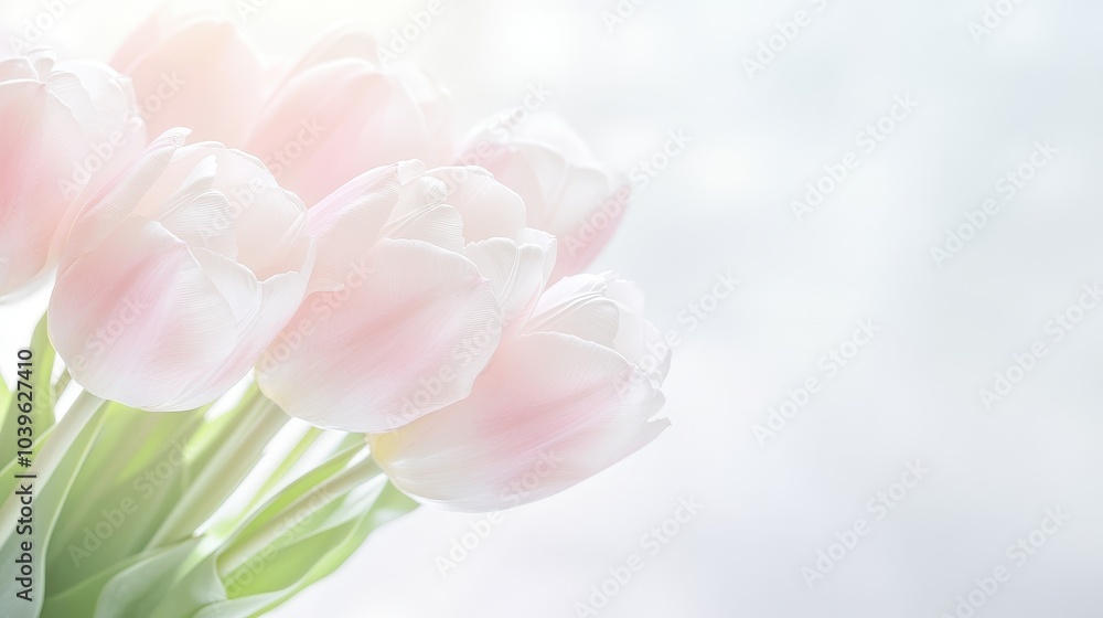 A bouquet of pink tulips is displayed in a vase A bouquet of pink tulips is displayed in a vase