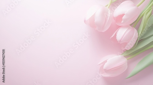 Pink flowers with green leaves on a pink background