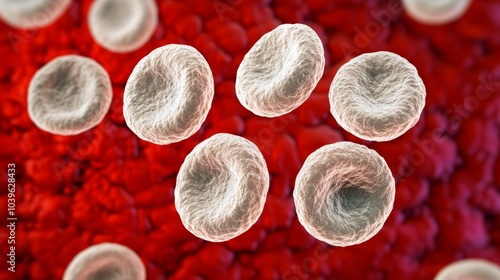 Microscopic view, white and gray bacteria on a striking red background microscopic photo