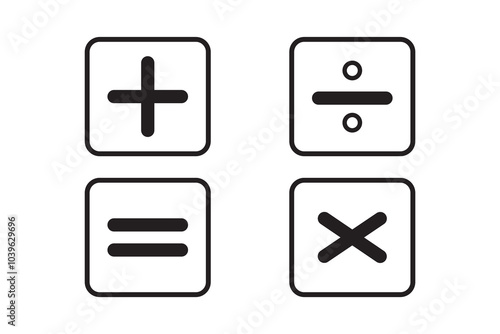 Plus, minus icon set. Calculator, math icon. Plus, minus, multiply, equal and divide sign. EPS 10