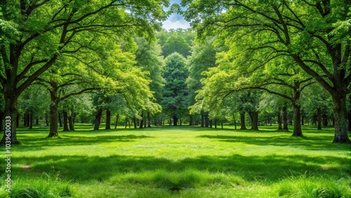 Fototapeta Naklejka Na Ścianę i Meble -  clearing in the wood with green grass and trees in the background